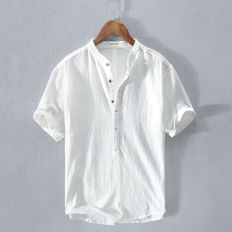 Men's Casual V-Neck Shirt with Hemp Blend Minha loja