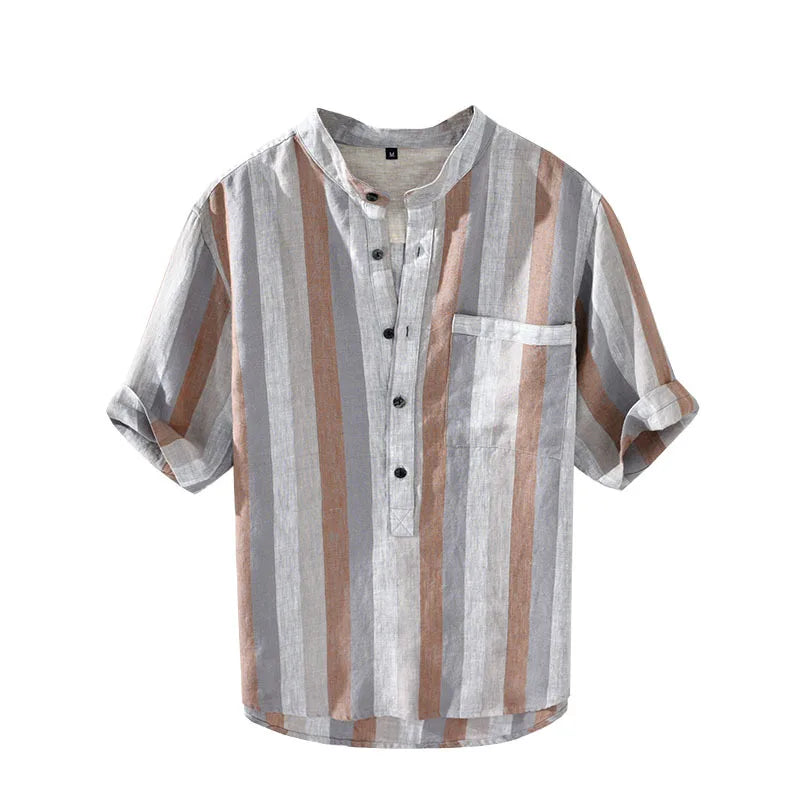 Men's Casual Striped Linen Shirt Minha loja