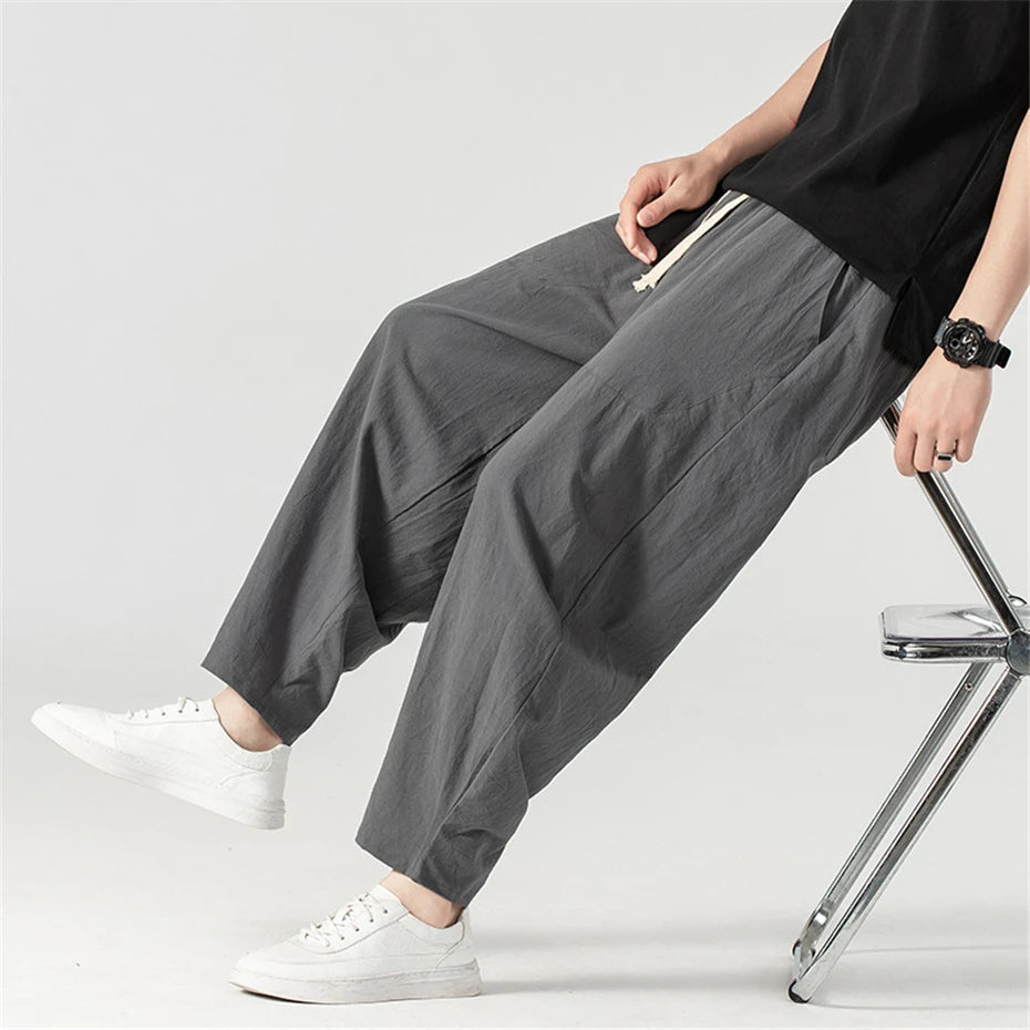 Men's Casual Cotton-Linen Trousers Minha loja