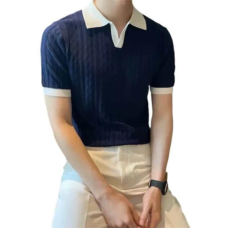 Men's Italian Style Jacquard Polo Shirt Minha loja