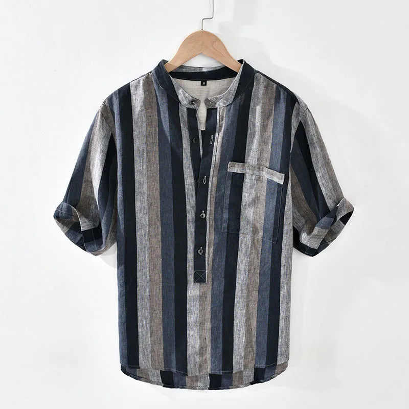 Men's Casual Striped Linen Shirt Minha loja