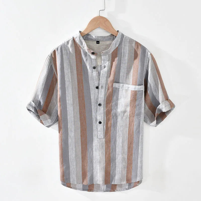 Men's Casual Striped Linen Shirt Minha loja