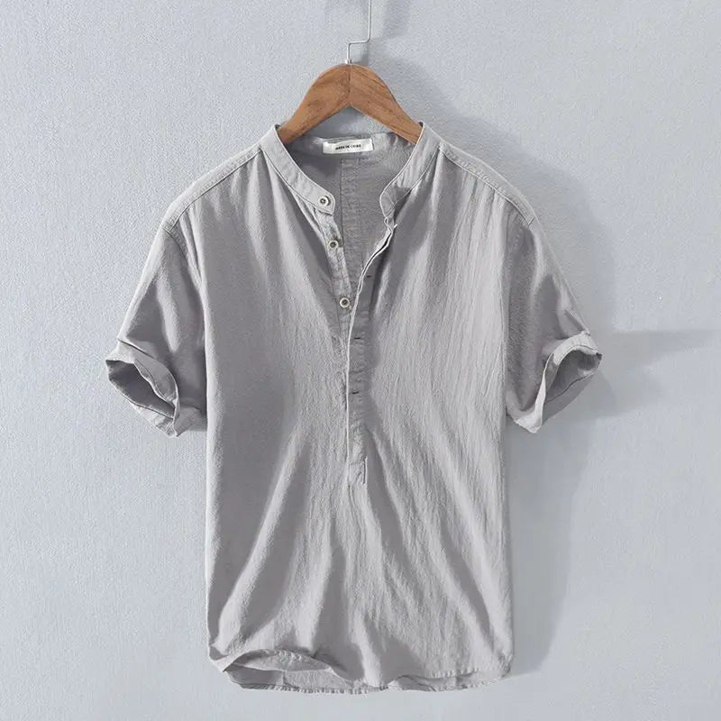 Men's Casual V-Neck Shirt with Hemp Blend Minha loja