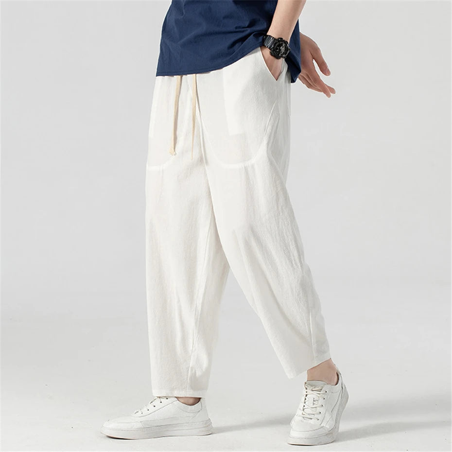 Men's Casual Cotton-Linen Trousers Minha loja