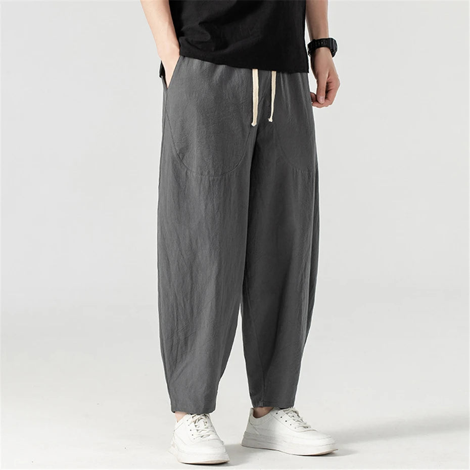 Men's Casual Cotton-Linen Trousers Minha loja