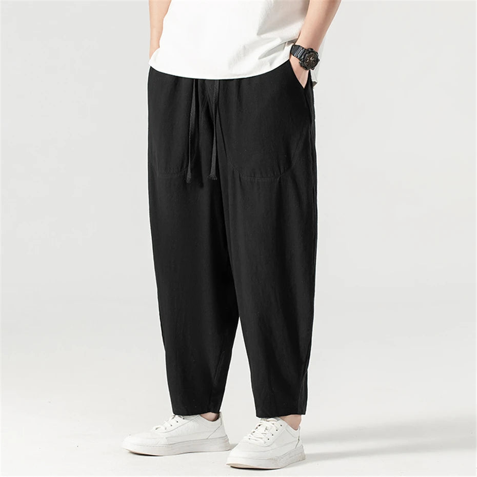 Men's Casual Cotton-Linen Trousers Minha loja