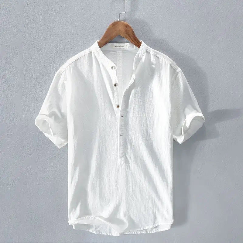 Men's Casual V-Neck Shirt with Hemp Blend Minha loja
