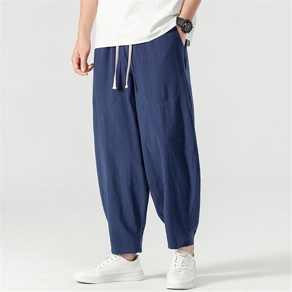 Men's Casual Cotton-Linen Trousers Minha loja