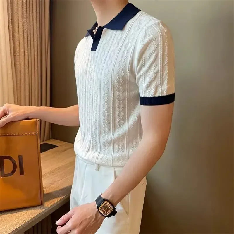 Men's Italian Style Jacquard Polo Shirt Minha loja