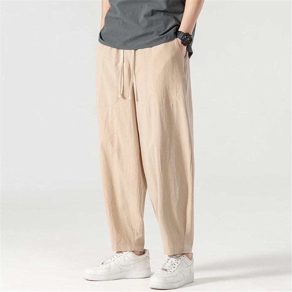 Men's Casual Cotton-Linen Trousers Minha loja