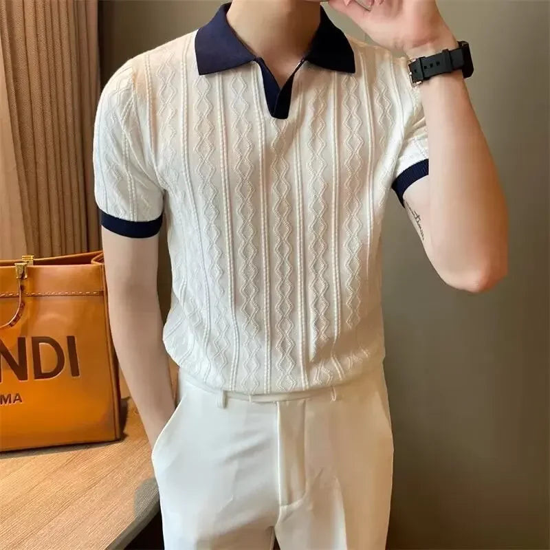Men's Italian Style Jacquard Polo Shirt Minha loja