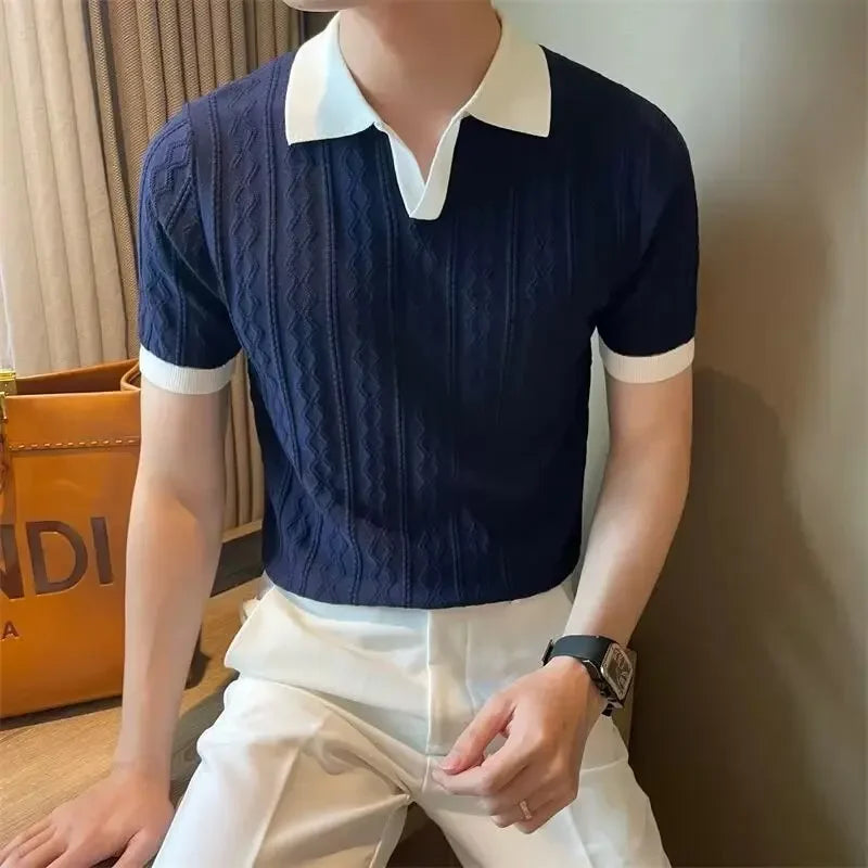 Men's Italian Style Jacquard Polo Shirt Minha loja