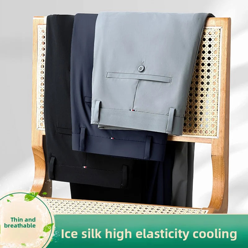 High-tech Waterproof Ice Silk New Brand Casual Fashion Long Dress Pants Straight Business Office Trousers Mens Clothes 2025