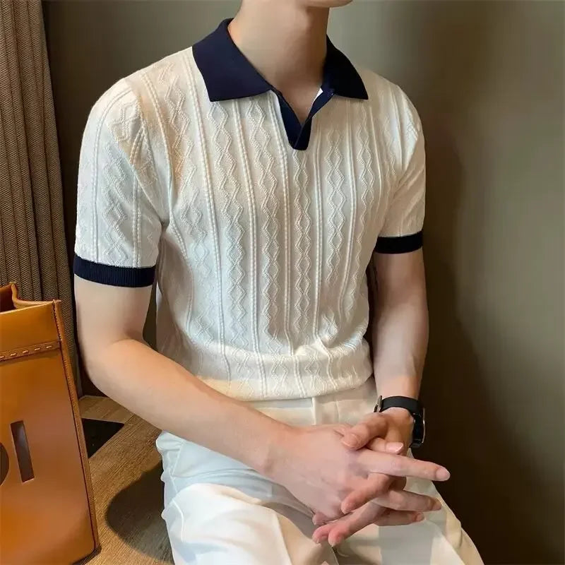 Men's Italian Style Jacquard Polo Shirt Minha loja