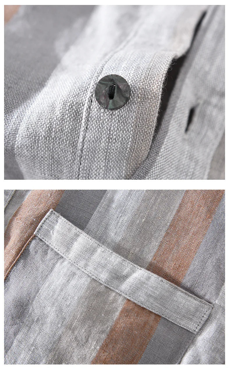 Men's Casual Striped Linen Shirt Minha loja
