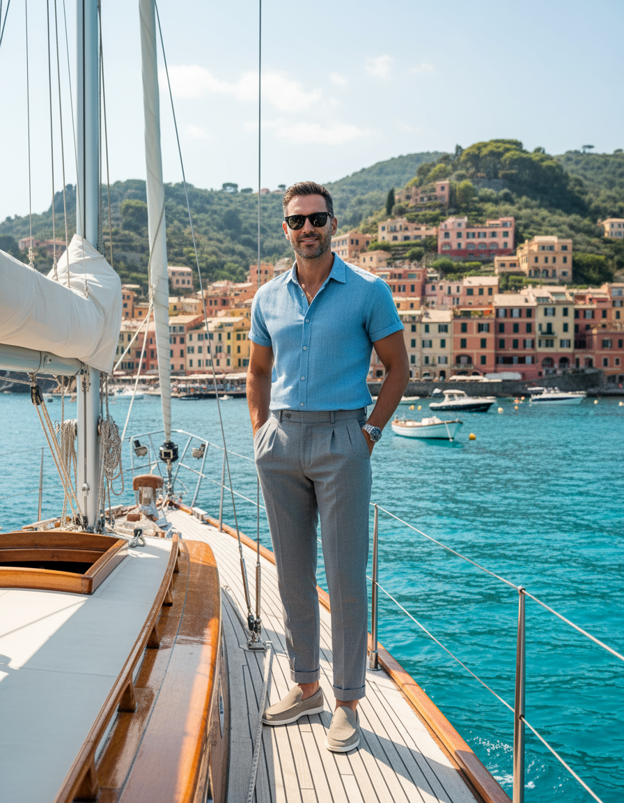 Porto Fino Set: Buy a Linen Shirt and Pants and Get a Pair of Loafers + Sunglasses!